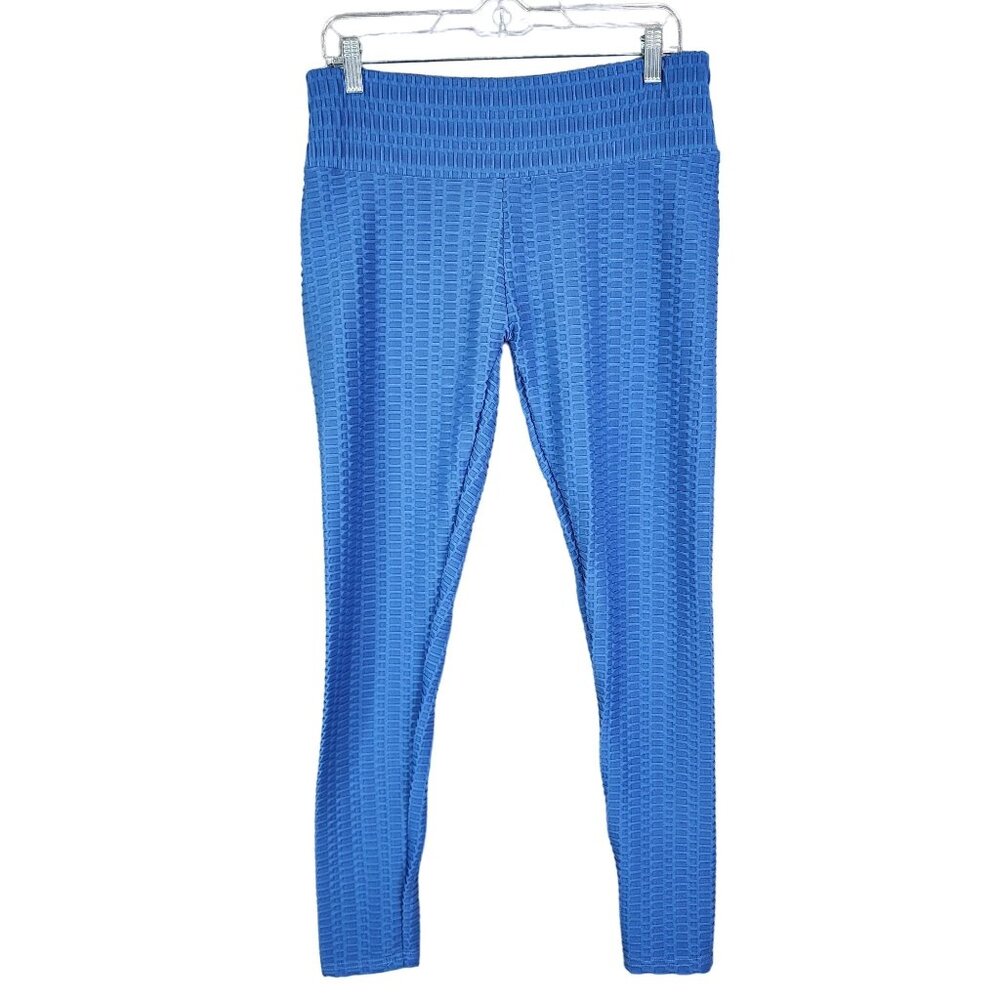 Womens Blue High-Waisted Textured Butt Shaping Leggings Size XL